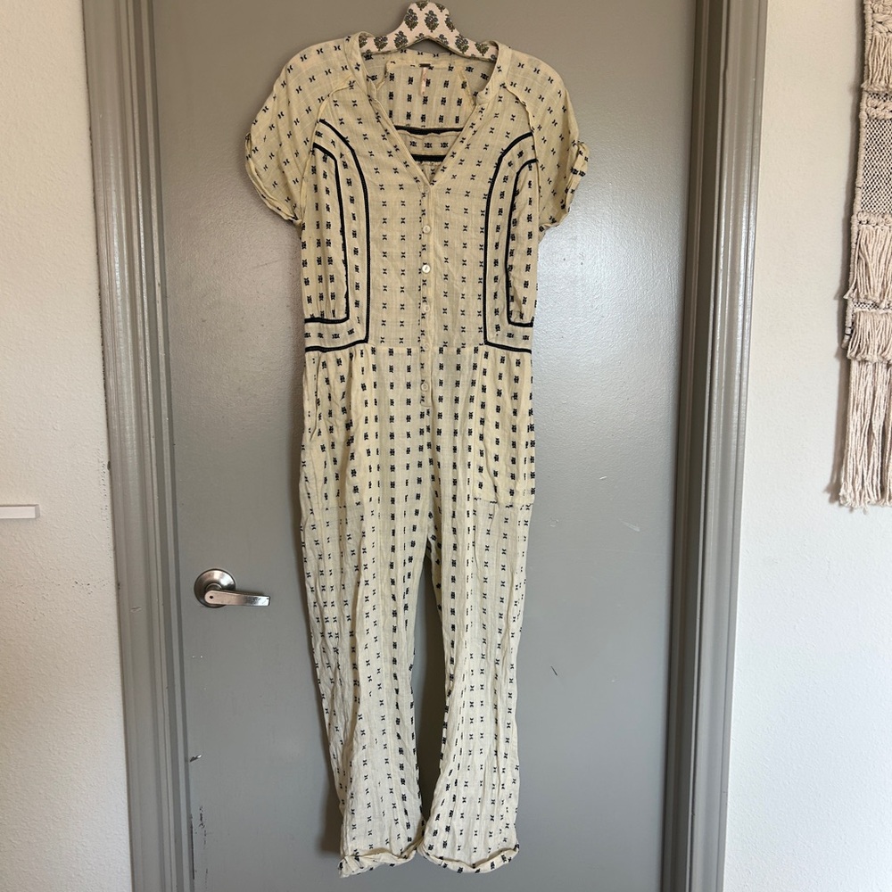 Free People Cotton Cream Jumpsuit with Black Pattern - Picture 3 of 11